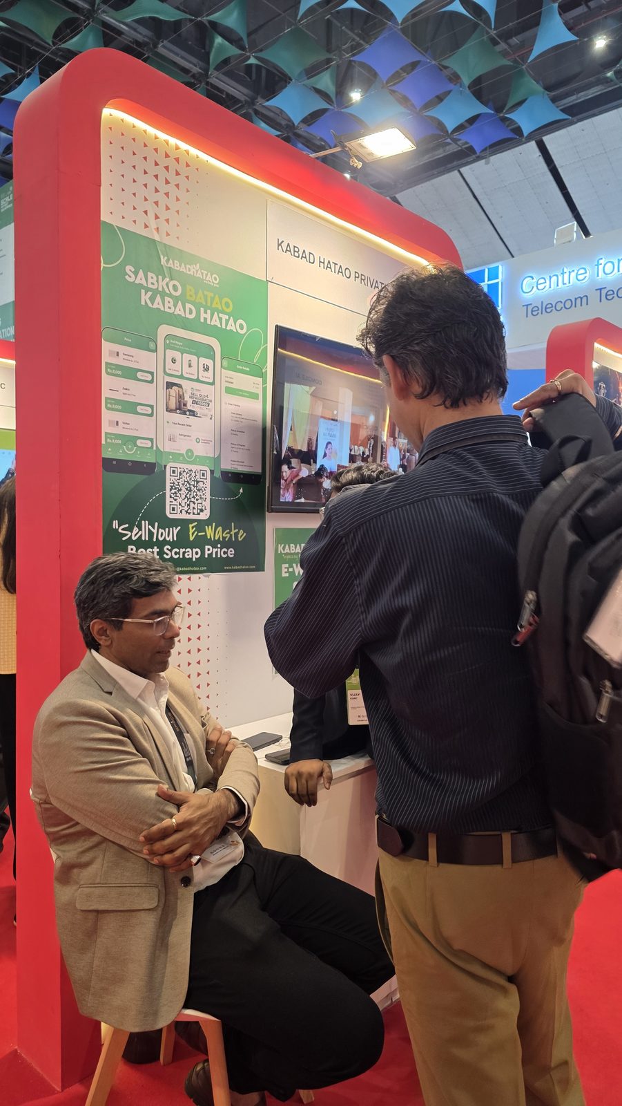The team hosting visitors on the show floor.