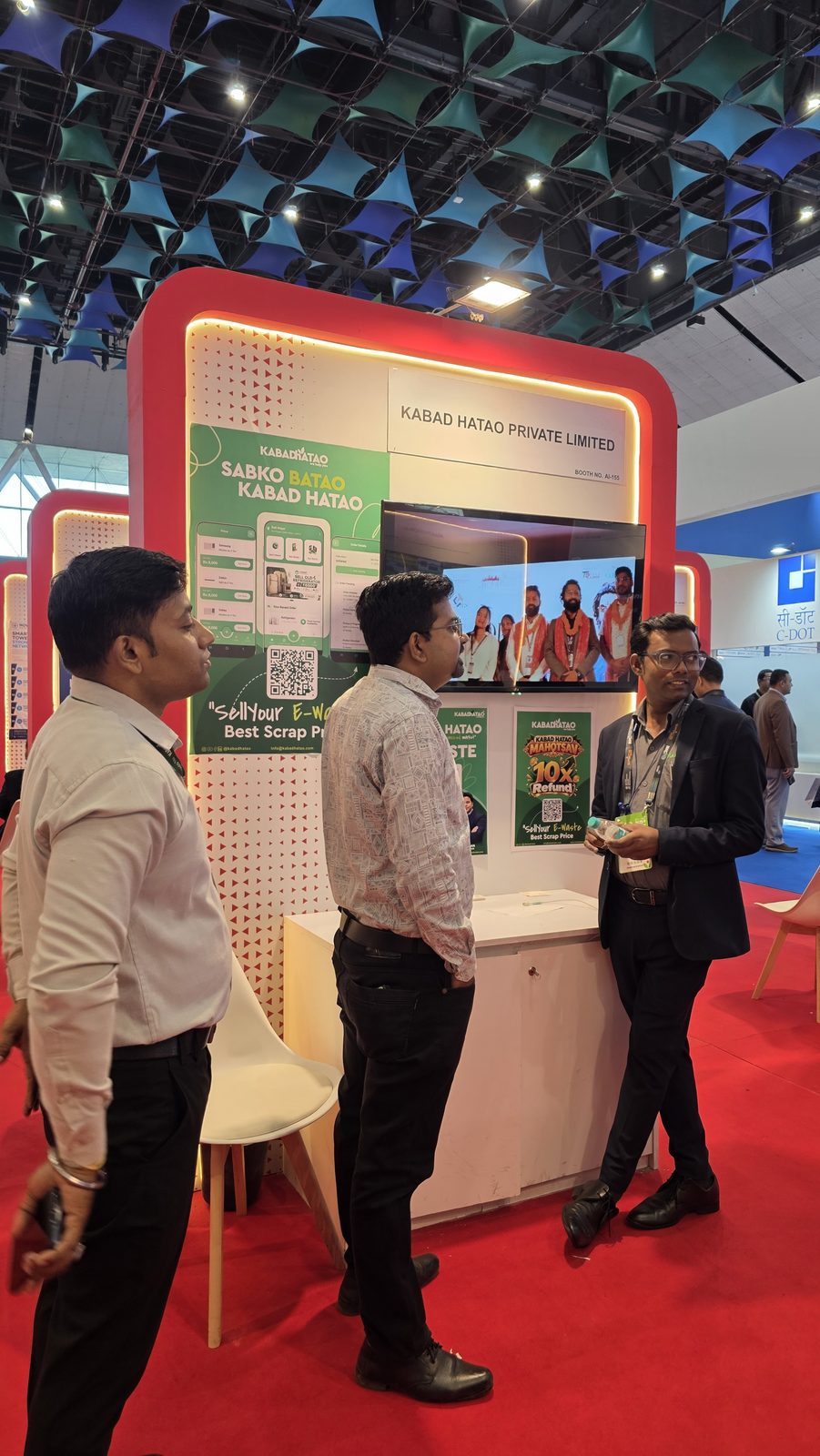 The team hosting visitors on the show floor.